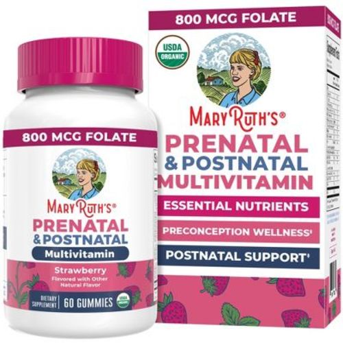 MaryRuth's Prenatal Postnatal Multivitamin Gummies for Women | USDA Organic | Sugar Free | Vegan | Non GMO | Strawberry | 60 Count