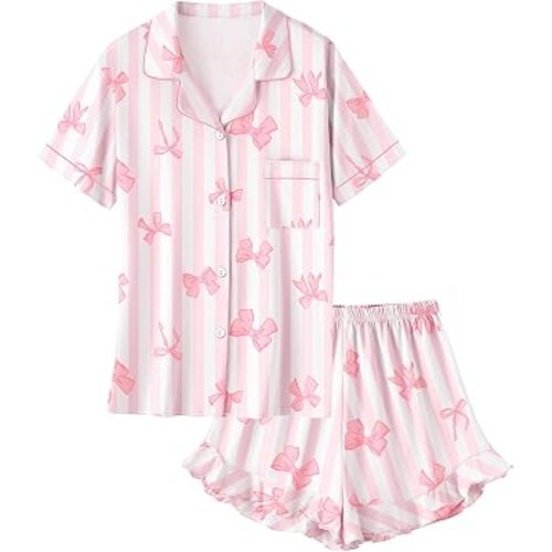 Umeyda Girls Pajamas Set Ruffle Soft Button-Down Sleepwea Nightwear 2Pjs Set Loungewear,5-14 Years