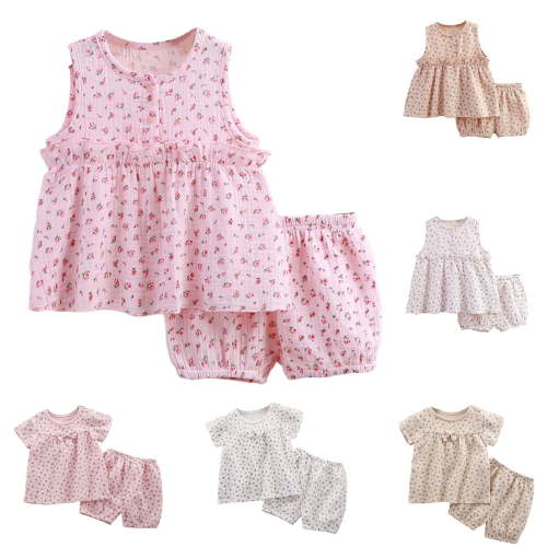 Bovxnpu Girls' Short Sets Girls Cotton Solid Sleeveless Crew Neck Pajama Top + Shorts 2-Piece Sets Summer Outfits