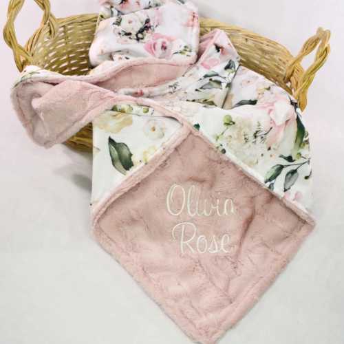 Personalized Floral Minky Baby Blanket, Floral Baby Shower Gift, Newborn Keepsake