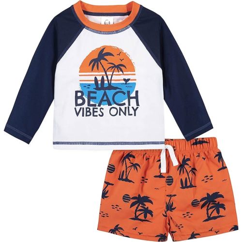 Gerber Baby Boys Baby Toddler Long Sleeved Rashguard Swim Bathing Suit Set Blue Beach 6-9 Months