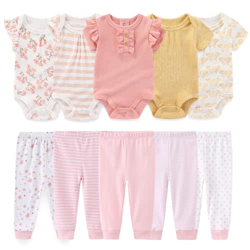 falianni Baby Boy Girl 10 Piece Combined Type Clothing Set Cotton Baby Bodysuits and Pants Set Home Outdoor Infant Clothes