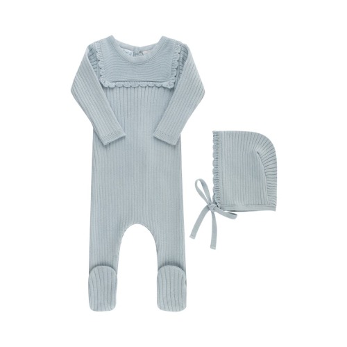 Ruffled Yoke Rib Romper & Bonnet Set