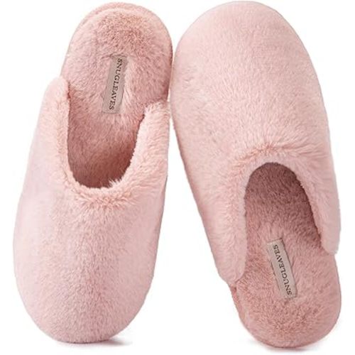 Snug Leaves Women's Fuzzy Scuff Slippers Memory Foam Non-slip House Shoes
