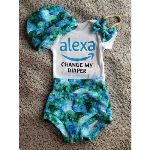 Sarcastic Baby Outfit: Alexa Diaper Bodysuit, Bummies, Headband - Handmade
