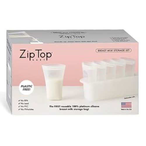 Zip Top Reusable 100% Platinum Silicone Breast Milk Storage, Made in the USA - Bag Set of 6 + Freezer Tray
