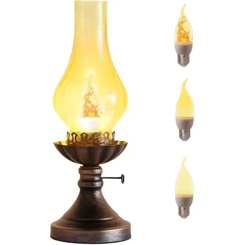 Vintage Table Lamp - 3 - Mode Dimmable Retro Rustic Desk Lamp with Crackle Glass Shade, Antique Victorian Western Style, E26 Bulb Included, Ideal for Bedroom, Living Room, Home Decor (Yellow Glass)