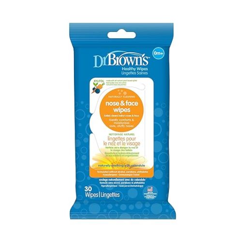 Dr. Brown's Healthy Nose and Face Wipes for Baby and Toddler, Naturally Cleaning and Moisturizing, Plant Based and Hypoallergenic, 30 Count