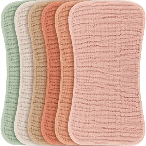 Konssy Muslin Baby Burp Cloths Sets for Unisex- 6 Pack Large 100% Cotton Burping Clothes for Newborn, Baby Girls and Boys