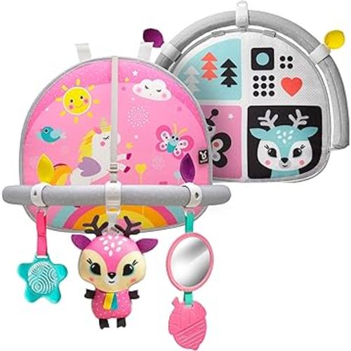 BENBAT Car Seat Toys for Babies - Double Sided Rear Facing Carseat Toy with Baby Mirror for Infants Girls and Boys 0-18 Months, Pink