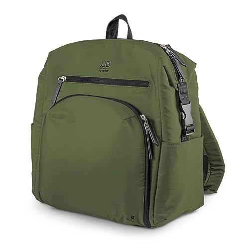 JJB by JuJuBe Modern Diaper Bag Backpack with Portable Changing Pad, Stroller Straps, Large Travel Backpack for Boy or Girl, Carrying Baby Bottles, Wipes, Diapers, Pacifiers, Olive, Mother's Day Gift