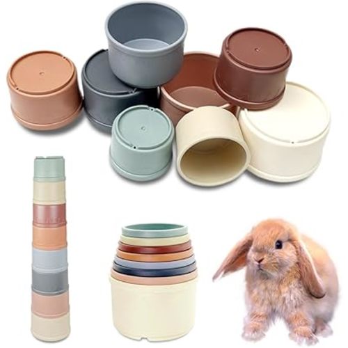 8 Pcs Bunny Toys Stacking Cups for Rabbits and Small Animals, Colorful Reusable Nesting Cups of Different Sizes, Safe Plastic Stackable Foraging Toys for Hiding Food and Play