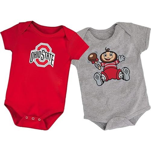Ohio State Buckeyes Officially Licensed 100% Cotton LOGO Bodysuit and Baby Brutus Bodysuit - 2 Pack Size: 0-3 months