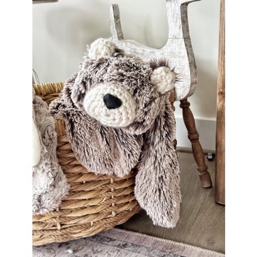 Crochet Bear Lovey: Brown Faux Fur Plush, Woodland Nursery Decor