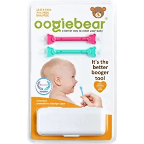oogiebear - Nose and Ear Gadget. Safe, Easy Nasal Booger, Ear Wax Remover for Newborns, Infants and Toddlers. Dual Earwax and Snot Remover. Aspirator Alternative 1 Raspberry + 1 Seafoam Booger Picker