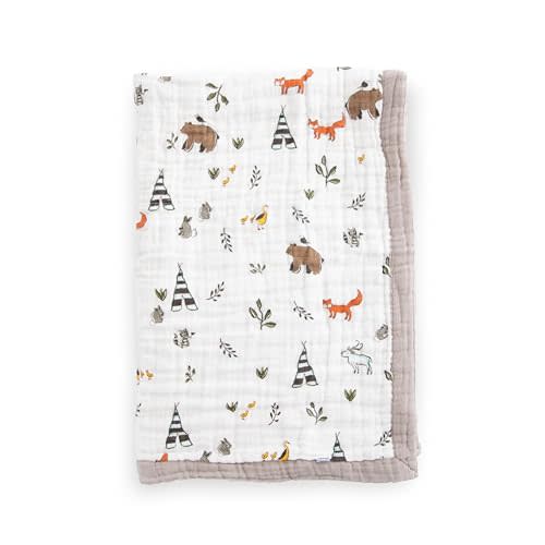 Little Unicorn Newborn Receiving Quilt | Ultra- Soft, Multi-Layered Muslin Fabric | Gift for Newborns & on-The-go (Forest Friends)
