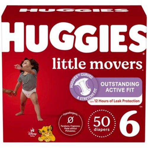 Huggies Little Movers Diapers - Size 6 - 50ct: 35+ lbs, Absorbent Layers, Dual Grip Tabs, No Fragrance Added