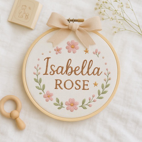 Personalized Floral Embroidered Name Hoop, Custom Baby Girl Nursery Decor, Newborn Gift, Baby Shower Keepsake with Bow