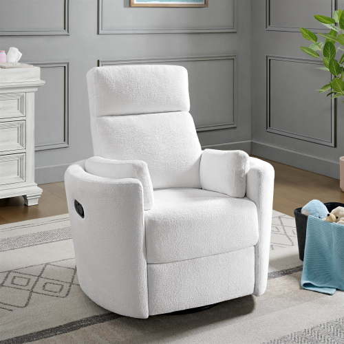 Soho Baby Nottingham Upholstered Glider Recliner Rocking Chair 360° Swivel for Nursery and Living Room – Plush White​