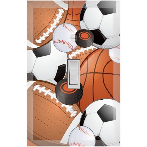 Kids Sports Decor Light Switch Cover Plate Soccer, Football, Baseball, Hockey Decorative Nursery Teen Toddler Room Bedroom Bathroom Playroom DIY Wall Decoration (Sports)