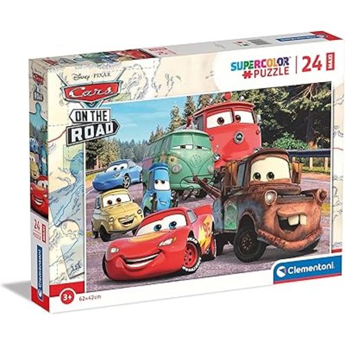 Clementoni - 24239 - Supercolor Puzzle - Disney Pixar Cars On The Road - 24 Maxi Pieces, Jigsaw Puzzle for Kids Age 3, Puzzle Cartoon, Made in Italy