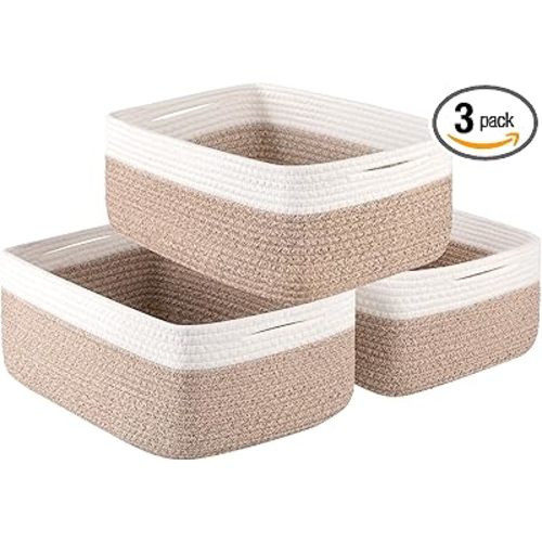 Storage Baskets for Organizing 3 Pack, Woven Baskets for Shelves, Closet Organizer Bins Empty Gift Basket Toy Storage for Toys, Books, Towels, Clothes, 15"x11.42"x6.7", Yellow