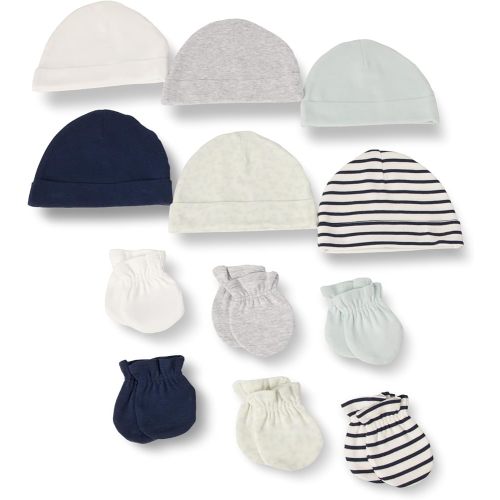 Amazon Essentials Unisex Babies' 12-Piece Hats and Mittens Set, Green/Multicolor, 0-6 Months