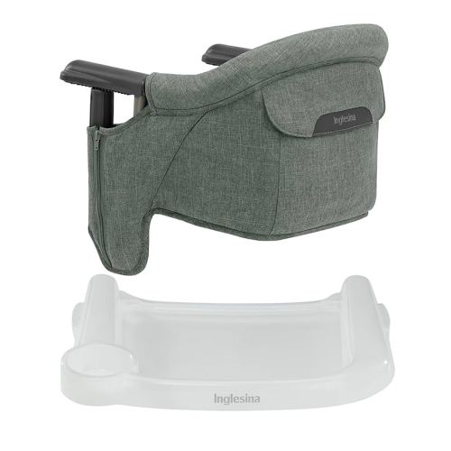 Inglesina Fast Table Chair - Pine Green Melange + Fast Dining Tray - Portable Baby High Chair - for Babies & Toddlers up to 37 lbs - Fits Tables 0.8'' to 3.5'' Thick - Compact - Travel Bag Included