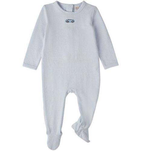 MiniMoi Baby Boys Footie with Vintage Embroidered Race Car Blue Newborn