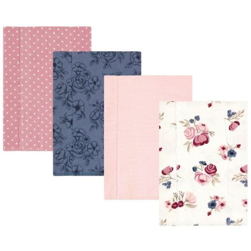 Hudson Baby Infant Girl Cotton Flannel Burp Cloths, Dusty Rose Floral 4-Pack, One Size