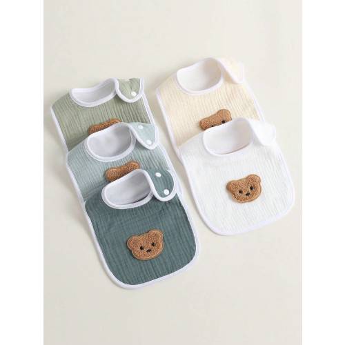 5pcs/Set Muslim Cotton Baby Bibs, Breathable Small Bear Design, Soft Absorbent Pure Cotton Burp Cloths | SHEIN USA