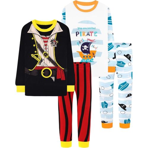 DAUGHTER QUEEN Boys Pajamas 4 Pieces Long Set 100% Cotton Sleepwear Size 18 Months-12 Years