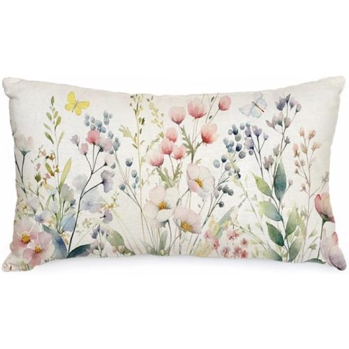 AACORS Spring Pillow Cover 12x20 Inch Floral Butterfly Decorations Seasonal Farmhouse Summer Pillow Case Decor for Sofa Couch AA481-12