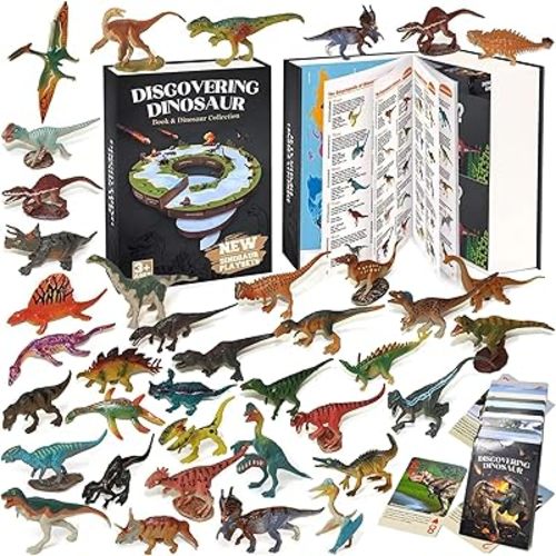 Dinosaur Toys for Kids 3-5 5-7, 50 pcs Realistic Dinosaurs with Book & Dinosaurs Learning Cards - Educational Small Dinosaur Figures for Party Favors Gifts, Boys and Girl 8-12 Year Old