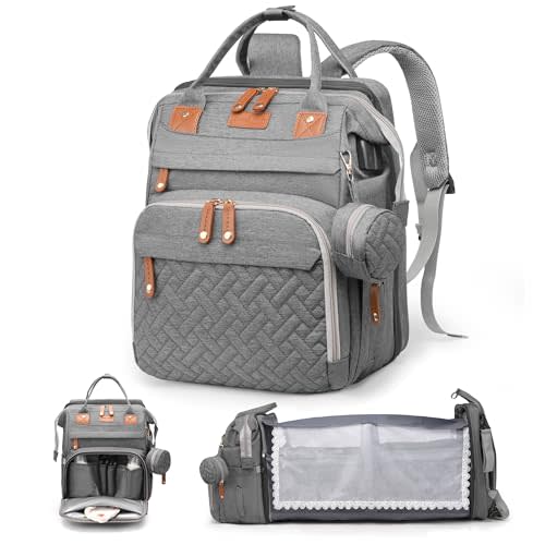 Diaper Bag Backpack with Changing Station, Multifunction Travel Baby Bag, Waterproof Baby Tote, Large Capacity Mommy Bag, Newborn Essentials Backpack Bag, Unisex, Gray