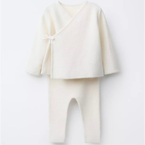 TEXTURED T-SHIRT AND SILK COTTON PANTS SET - Ecru | ZARA United States