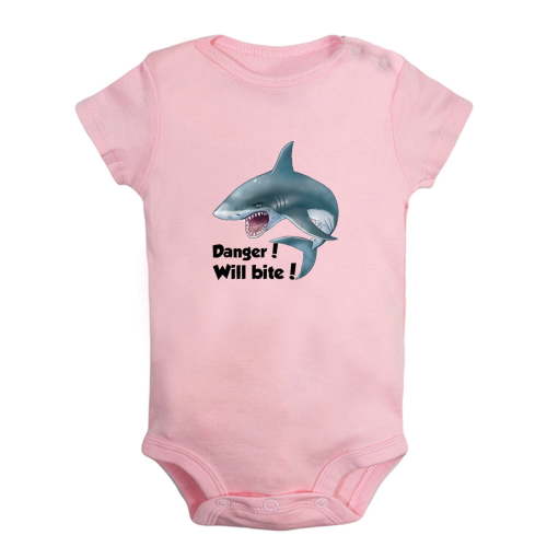 Baby Unisex Danger Will Bite Funny Rompers Newborn Baby Bodysuits Infant Jumpsuits Kids Cotton Animal Shark Graphic One-Piece Outfits