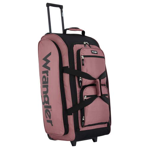 Wrangler 30-inch Large Checked Multi-Pocket Upright Rolling Duffel Bag for Travel, Dusty Rose