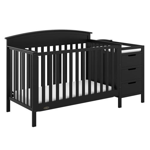 Graco Benton 4-in-1 Convertible Crib and Changer (Black) – GREENGUARD Gold Certified, Crib and Changing -Table Combo, Water-Resistant Changing Pad, Converts to Toddler Bed, Daybed & Full-Size Bed