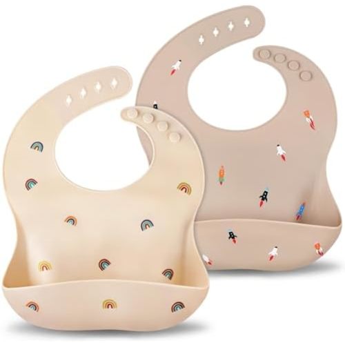 Silicone Baby Bibs, Waterproof Soft Bibs for Baby Girls Boys Feeding Eating, Silicone Baby Bibs with Large Pocket