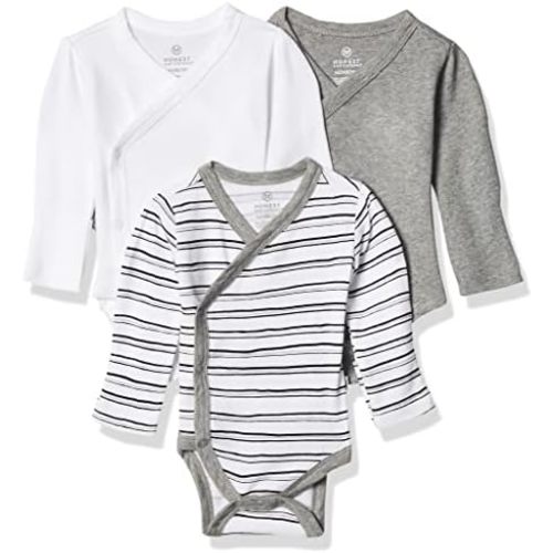 HonestBaby Baby 3-pack Long Sleeve Side-snap Kimono Bodysuits Organic Cotton for Infant Baby Boys, Girls, Unisex