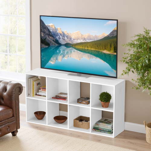 Atilioo 8 Cube Storage Organizer, Open Bookcase, Space-Saving Display Shelf with Removable Back Panels, Easy Assembly, White