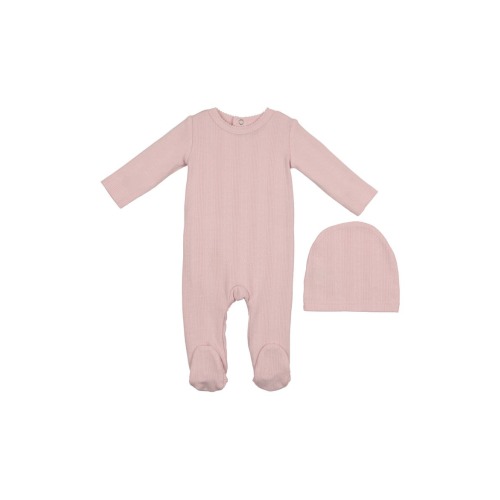 Pointelle Cotton Blend Footie & Beanie Set