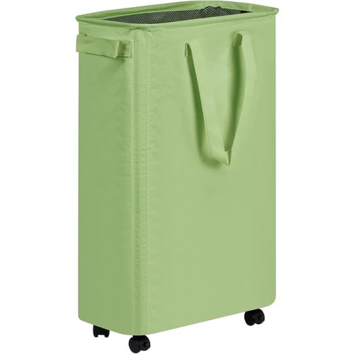 efluky Slim Laundry Hamper with Wheels, Rolling Laundry Basket for Clothes, Small Laundry Basket for Bedroom, Dorm and Laundry Room, 60L (12.7 Gallons) Green