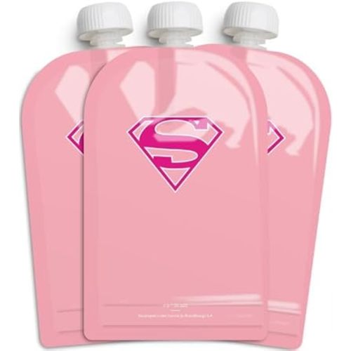 Herobility DC Comic Food Pouch 180 ml / 6 Fl Oz - Squeeze Pouches for Baby, Reusable, Sustainable, Leak-Proof Design, Double Zip-Lock, BPA-Free - Pack of 3