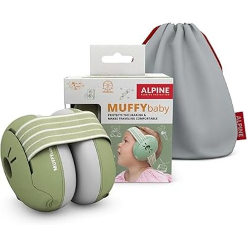 Alpine Muffy Baby Ear Protection for Babies and Toddlers up to 36 Months - CE & ANSI Certified - Noise Reduction Earmuffs - Comfortable Baby Headphones Against Hearing Damage & Improves Sleep - Green