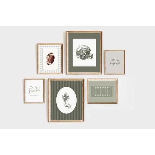 Vintage Football Nursery Art Prints: Forest Green Sports Decor (Digital Download Set of 6