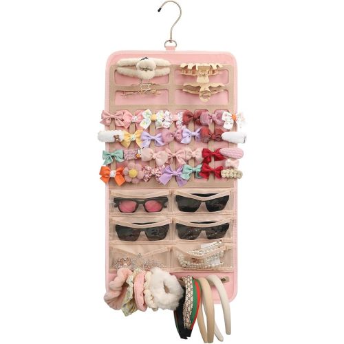 Ethereal Hanging Claw Clip Organizer for Women/Girls, Pink Hair Bows Holder with Hanger Metal Hooks, Hair Accessories Organizer for Sunglasses, Hair Clip, Scrunchies (Only Bag)