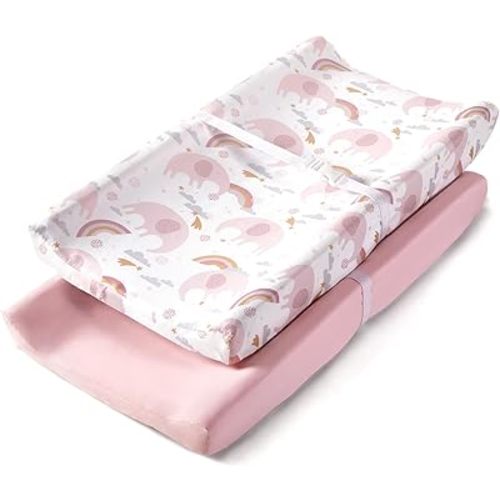 TILLYOU Changing Pad Cover Set in Soft Jersey Material - Fits 32"/34''x16 Contoured Pad for Babies, Rainbow Elephant