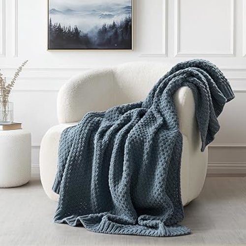 EVERGRACEHOME Chunky Chenille Knit Throw Blanket, 50 x 60, Stormy Blue